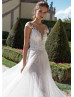 Ivory Beaded Floral Lace Sheer Back Wedding Dress